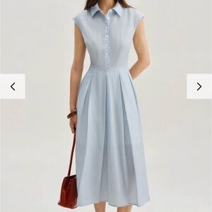 RIHOAS 50’s inspired blue pinstriped dress